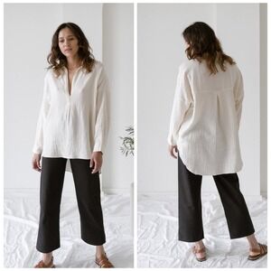 LAUDE THE LABEL Womens Oversized‎ Tunic Top Size S/M Coconut Milk Organic Cotton